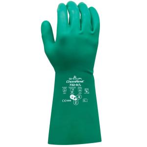 SHOWA 732 Nitrile Chemical Resistant Safety Glove with Raised Diamond Palm and Cotton Lining, 15 mil Thick, 13" Length, Green, Medium (12 Pair)