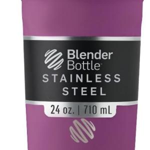 BlenderBottle Stra Shaker Cup Insulated Stainless Steel Water Bottle with Wire Whisk, 24-Ounce, Plum