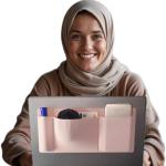 3-Pocket Organizer, mouse holder for laptop stick on – external hard drive sleeve for MacBook, laptop mouse holder (Pink)