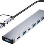 【Upgre】 USB C/USB Hub, BERLAT Aluminum 7 in 1 USB C & USB Hub with USB 3.0, USB 2.0 Ports for PC/Laptops/MacBook Pro/Air/iMac/iP and More Devices