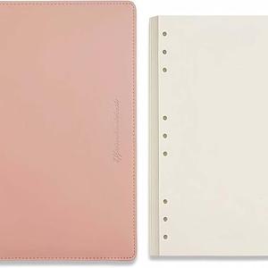 A5 PU Leather Binder Cover, 6 Ring Loose Leaf Notebook with 60 Sheets Blank Dowling Paper, Refillable Round Ring A5 Binder for School Supplies, Meeting Records, Budget Notebook Folder(Pink)