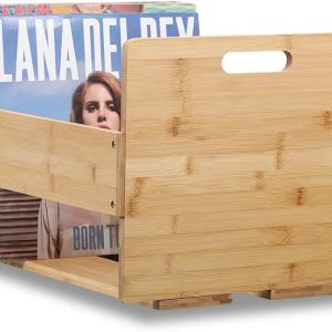 Vinyl Record Storage Crate Bamboo - Album Storage Box for Vinyl Records - Holds up to 80 LPs, Albums - Desktop Organizer Holder for Magazines and Files - Home or Office