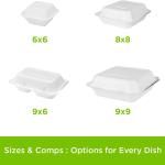 KARAT EARTH Clamshell Take Out Food Containers [8"x8", 200 ct ] 3 Compartments | Compostable To Go Containers, Natural Biodegrable Bagasse | White