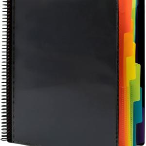 12 Pocket Project Organizer,FOME Folder Binder Spiral Pocket Organizer with Zipper Pouch,6 Dividers Project Organizer Letter Size for School Office Filing Cabinet,Black