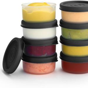 Condiment Cups Containers with Lids- 8 pk. 1.3 oz.Sal Dressing Container to go Small Food Storage Containers with Lids- Sauce Cups Leak proof Reusable Plastic BPA free for Lunch Box Picnic Travel