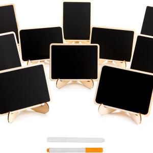 DSTELIN 10 Pack Mini Chalkboards Signs with Easel Stand, Small Rectangle Chalkboards Blackboard, Wood Place Cards for Weddings, Birthday Parties, Message Board Signs and Event Decoration