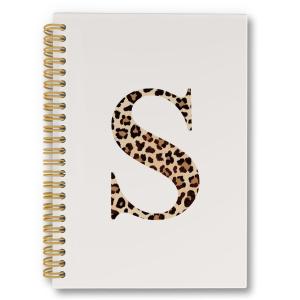 laveliabel Beige Cheetah Print Spiral Notebook, Leopard Print Initial S Journaling Notebooks, Trendy Preppy Girly Aesthetic College Ruled Spiral Notebook for School Office Supplies, 5.5x8.3 Inches