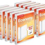 Cardinal Economy 3 Ring Binders, Binders for School and Office, Durable 1/2 inch Round Rings, Holds 125 Sheets, ClearVue Presentation View, Non-Stick, White, Carton of 12 (90601)