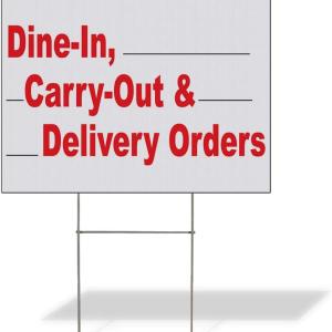 Fastasticdeals Weatherproof Yard Sign Dine-in, Carry-Out & Delivery Orders Red Food Bar Restaurant Lawn Garden 24x18 Inches 1 Side Print