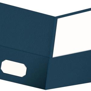 Oxford Twin-Pocket Folders, Textured Paper, Letter Size, Dark Blue, Holds 100 Sheets, Box of 25 (57538EE)