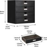 Wooden Storage Box Rustic Desktop Organizer with 4 Drawers Office Desk Accessories Shelf Small Craft Storage Containers Apothecary Cabinet and Chest Jewelry Holder for women(BLACK)
