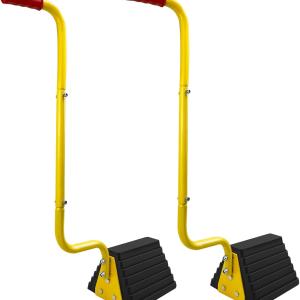 2 Pack Heavy Duty Rubber Wheel Chock with Handle, Sturdy Solid Anti Slip Wheel Stopper for All Weather Use -Trucks, RV, Travel Trailer, Pop Up Camper Accessory, 2 Pcs