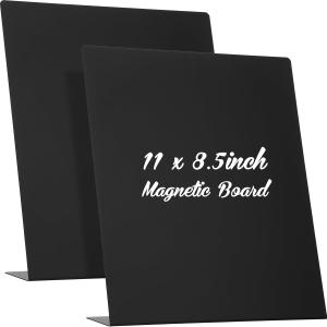 Fainne Magnetic Bulletin Board with Easel Stand Mini Black Magnet Metal Tabletop Memo Display Board for Back to School Menu Table Home Kitchen Office Supplies(11 x 8.5 Inches,2 Pcs)