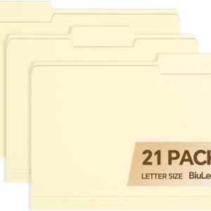 File Folders,21 Pack Manilla Folders 8.5x11,1/3 Cut Tabs Manila File Folders Letter Size for Easy Labeling and Organization,Vanilla Folders Great for Documents Home School Classroom Office Supplies