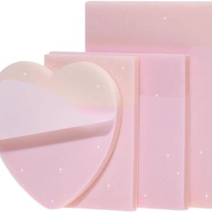 4pack Translucent Mixed Shape Glitter Sticky Notes for Annotating,Pastel Color Self-Stick Tabs Blank Index Sticker Funny Memo P Soft PET Page Flag for Organizer,Office,Valentines Day (Pink)