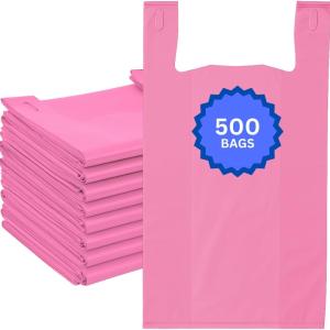 ASSUREPAK Pink HDPE T-Shirt Plastic Bags for Retail, Groceries, Merchandise, Convenience Store, Supermarket, Restaurant - 1/6 BBL, 11.5"X6"X21" - Pack of 500 Bags, 13 Microns - Unprinted (Pink)