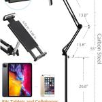 Tablet Floor Stand with Double Weight Base, Overhe Bed Phone Mount Height justable Arm Stretchable Stand Holder, Compatible with iP Mini Air Pro, Galaxy Tab, Kindle, Switch, Cell Phones