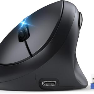 TECKNET Ergonomic Mouse, Bluetooth Wireless Vertical Mouse, Rechargeable Battery, Quiet Clicks, 4800 DPI justable, BT5.0/3.0 & 2.4G Connect, Easy to use, Wide Compatibility - Black