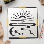 Sun Moon Stars Logo Stencil Reusable Sturdy Flexible Clear Plastic 1-5.5x5.5 in Arts and Crafts Material Scrapbooking for Airbrush Painting Drawing