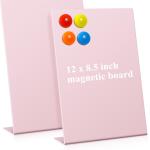 Shimeyao 2 Pcs Pink Magnetic Bulletin Board for Tabletops with 8 Magnets 12 x 8.5 Inch Memo Display Easel Stand for Home Office School Kitchen Table Supplies (Square)
