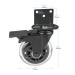 Hirate Side Mount Casters Set of 4 with Brake, 3" L-Shaped Plate Casters Replacement Material Handling for Furniture, Baby Bed, Suitcase,Cabinet,Table Casters,Loing Capacity 600 Lbs