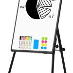 Magnetic Whiteboard Easel, 36"x24" Height justable Dry Erase Board with Stand, Large Aluminium Frame White Board for Teaching, Flipchart Standing Writing Board for Office，Home (Black)