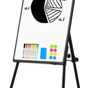 Magnetic Whiteboard Easel, 36"x24" Height justable Dry Erase Board with Stand, Large Aluminium Frame White Board for Teaching, Flipchart Standing Writing Board for Office，Home (Black)