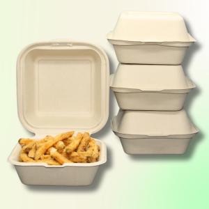 Biodegrable To Go Food Containers - Heavy Duty Disposable Clamshell Take Out Boxes with Lids. Designed for Restaurant Delivery or Home (6X6 Clamshell Container 100pck)