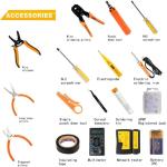 LEATBUY Network Crimp Tool Kit for RJ45/RJ11/RJ12/CAT5/CAT6/Cat5e/8P, Professional Crimper Connector Stripper Cutter, Computer Maintenance Lan Cable Pliers Tester Soldering Iron Set(Orange)