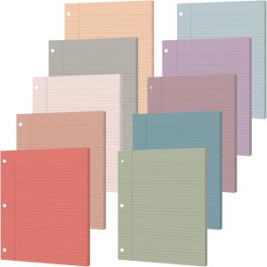 gisgfim 100 Sheets Loose Leaf Binder Paper, 8" x 10.5" Colored College Ruled Paper, 3 Hole Punched Lined Refill Inserts Thicken for 3-Ring Binders Notebooks Planner Writing School Office (Vintage)