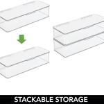 mDesign Office Supplies Desk Organizer Box with Lid for Staplers, Scissors, Pens, Sticky Notes, Highlighters, Tape - 3" Tall, Long, Clear