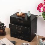 Wooden Storage Box Rustic Desktop Organizer with 4 Drawers Office Desk Accessories Shelf Small Craft Storage Containers Apothecary Cabinet and Chest Jewelry Holder for women(BLACK)