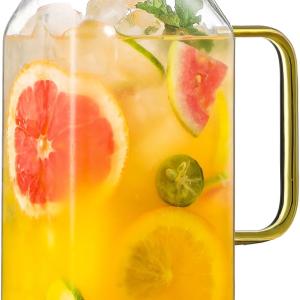40 oz,1.2Liter Square Glass Pitcher with Lid and Spout, Water Pitchers with Handle for Fridge, Borosilicate Glass Carafe for Hot/Cold Drink, Large Jug for Iced Tea, Coffee, Beverage, Cold