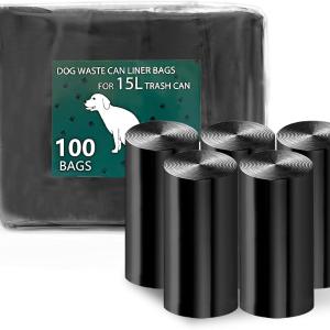 Dog Waste Bags for 15L Dog Poop Trash Can, 5 Pack Rolls Totaling 100 Bags, Black, Unscented
