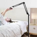 Tablet Floor Stand with Double Weight Base, Overhe Bed Phone Mount Height justable Arm Stretchable Stand Holder, Compatible with iP Mini Air Pro, Galaxy Tab, Kindle, Switch, Cell Phones