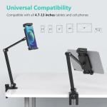 iP Desk Mount, justable Tablet Holder Clamp, 360 degree Rotation, Sturdy Aluminum Tablet Arm Mount for 4.7"-13" iP Pro/Air/Mini, iPhone, Galaxy Tab, for Kitchen, Work, Video Call(Black)