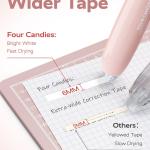 Four Candies Refillable Retractable White Correction Tape, 4PCS Smooth White Pull-Out Tape with 4 Extra Refills, Easy to Use Applicator for Instant Corrections for Office, School Supplies (Pink)