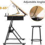 justable Height Drafting Table with Wood Top, Art Craft Desk with Slide-Out Drawers, Storage, for Drawing, Writing, Painting, and Creative Tasks, Ideal for Home Office, Natural