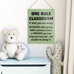 UDNADKEX Classroom Wall Sign Hanging Decor, One Rule Classroom, High Middle School Classroom Positive Wooden Decor Teacher Sign Back to School Decoration