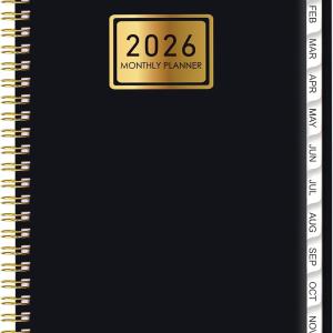 2026 Planner Weekly and Monthly Planner Calendar,Jan 2026-Dec 2026.Wirebound,Laminated Tabs,Storage Pocket,for Teachers,Students,Women & Men,A5 size,Black