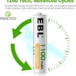 EBL Rechargeable AAA Batteries with Charger, 1100mAh NiMH, 1.2V, Recharge up to 1200x Times, Triple A Batteries for Remote Cordless Phone (16 Pack)