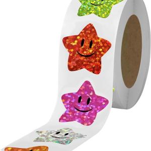 700Pcs Smiley Face Star Stickers for Kids Reward,1inch 8 Colored Sparkly Foil Star Stickers for Student Planner and School Classroom Teacher Supplies 3.15inch in Diameter per roll(8cm)