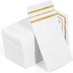 100 Pcs White and Gold napkins, Dinner Paper Napkins Disposable Hand Towels for Bathroom, Soft, Absorbent, Gold Party Wedding Napkins for Kitchen, Parties, Dinners or Events (Yellow, 100)