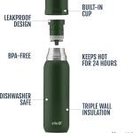 Ello Therma 32oz Insulated Stainless Steel Thermos for Hot & Cold Beverages with Leak Proof Lid & Built-in Cup, Triple Wall Insulation, Hot 24 Hrs, Perfect for Coffee,Tea, Dishwasher Safe, Green