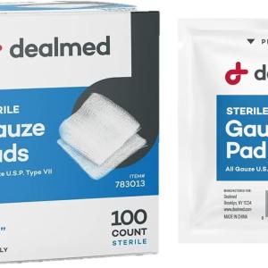 Dealmed 3’’ x 3’’ Sterile Gauze Ps (100 Count) Disposable and Individually Wrapped Medical Gauze Ps, Wound Care Product for First Aid Kit and Medical Facilities (Pack of 1)