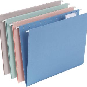 Pendaflex Hanging File Folders, 25 Pack, Letter Size (8.5" x 11"), Assorted Colors: Khaki, Peach, Light Blue, Light Green, 5 Tab Positions, Reinforced, Includes Tabs and Inserts, Durable Hanging Files