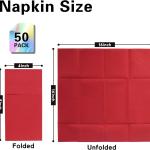 Red Napkins Hand Towels Disposable, Linen-Feel Dinner Napkins with Prefolded Built-in Flatware Pocket, Guest Paper Hand Towels For Wedding, Dinner Or Party (16x16in, 50Pack）