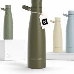 LARS NYSØM Stainless Steel Insulated Water Bottle 25oz 34oz | Insulated Thermo Flask for Hot and Cold Beverages | Leakproof Drinking Bottle (Olive Green, 25.4oz)