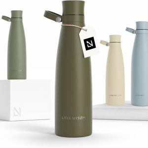 LARS NYSØM Stainless Steel Insulated Water Bottle 25oz 34oz | Insulated Thermo Flask for Hot and Cold Beverages | Leakproof Drinking Bottle (Olive Green, 25.4oz)