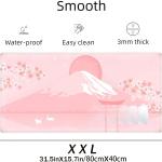 Pink Desk P, Japanese Mount Fuji Mouse P XXL, Cute Cherry Blossom Deskmat, Large Anime Game Computer Keyboard Mouse Mats, Women Full Desktop Protector, Home Office Accessories 31.5"X15.7"